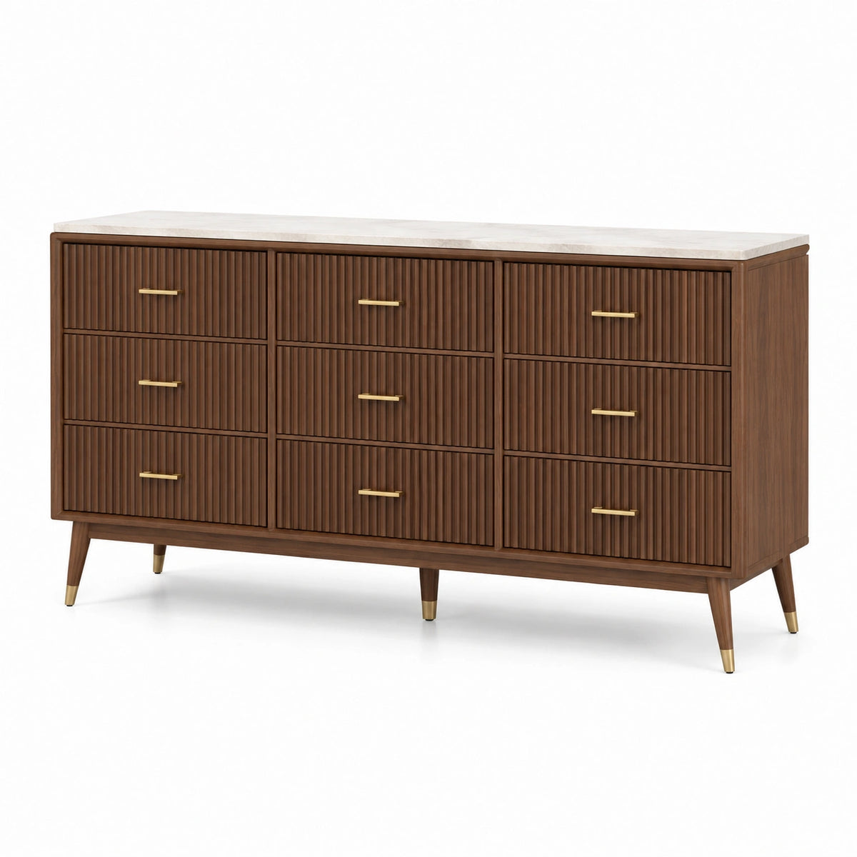 Holzkommode mit Kunstmarmor-Oberfläche und 9 Schubladen Braun