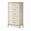 Schubladenschrank mit 5 Schubladen aus Holz und Edelstahl, Beige/Gold