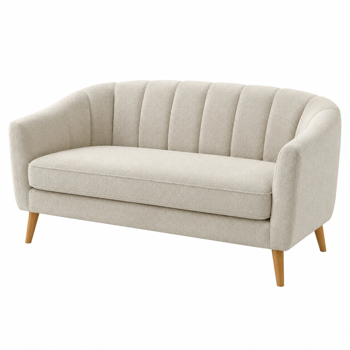 Zweisitzer Sofa Stoff Massivholz Hellbeige