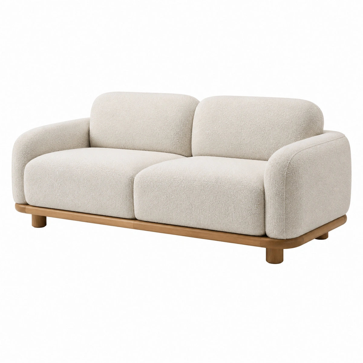 Zweisitzer Sofa Bouclé-Stoff mit Holzrahmen Creme