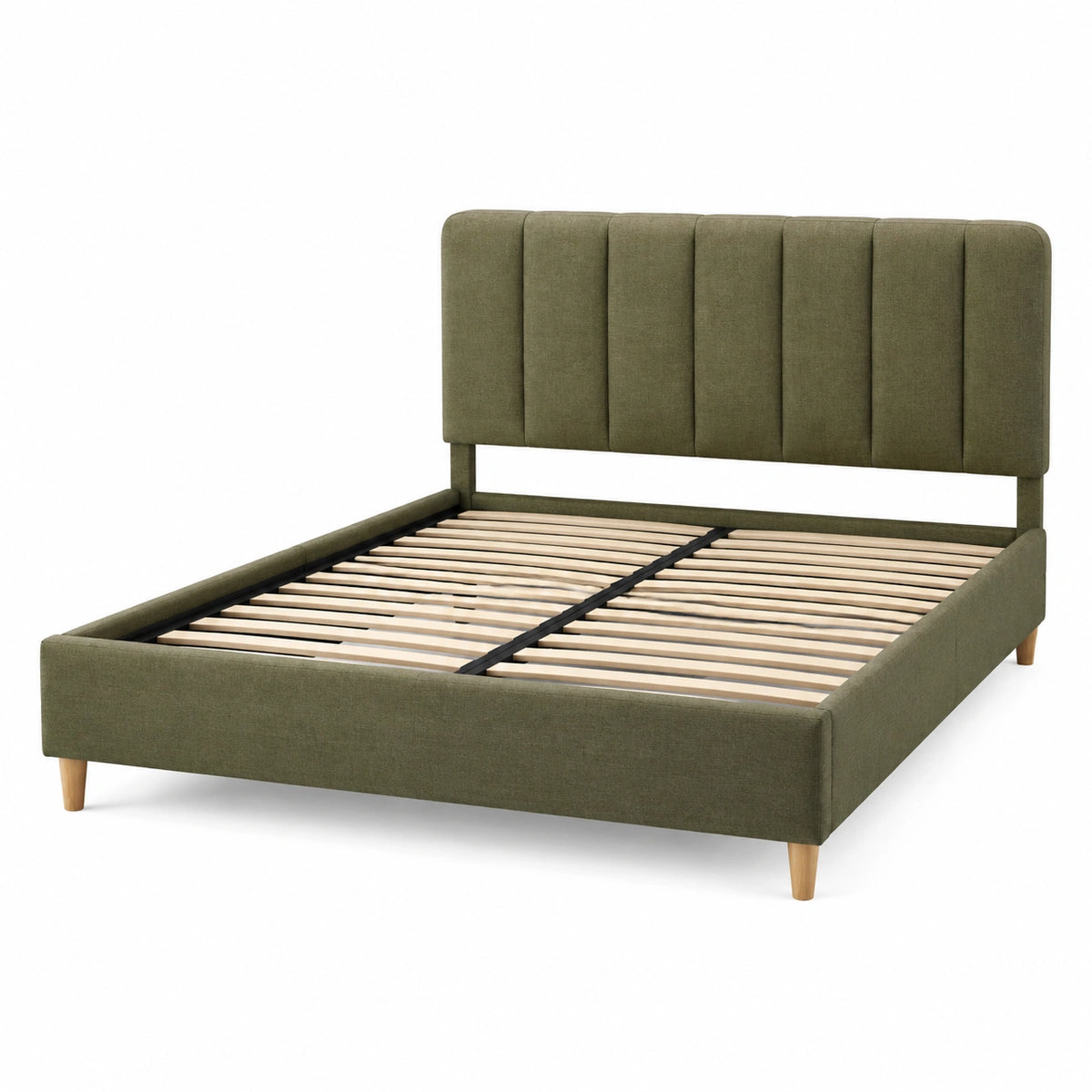 Bett aus Massivholz mit Polyesterbezug 200x180cm Olivgrün