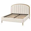 Stoffbezug Doppelbett mit gewölbtem Kopfteil Metallrahmen 200x160 cm Beige/Gold