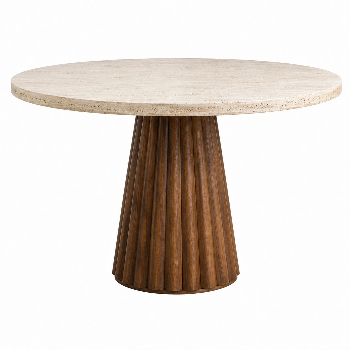 Runder Esstisch Travertinplatte Walnussholzfuß 120 cm Beige/Braun