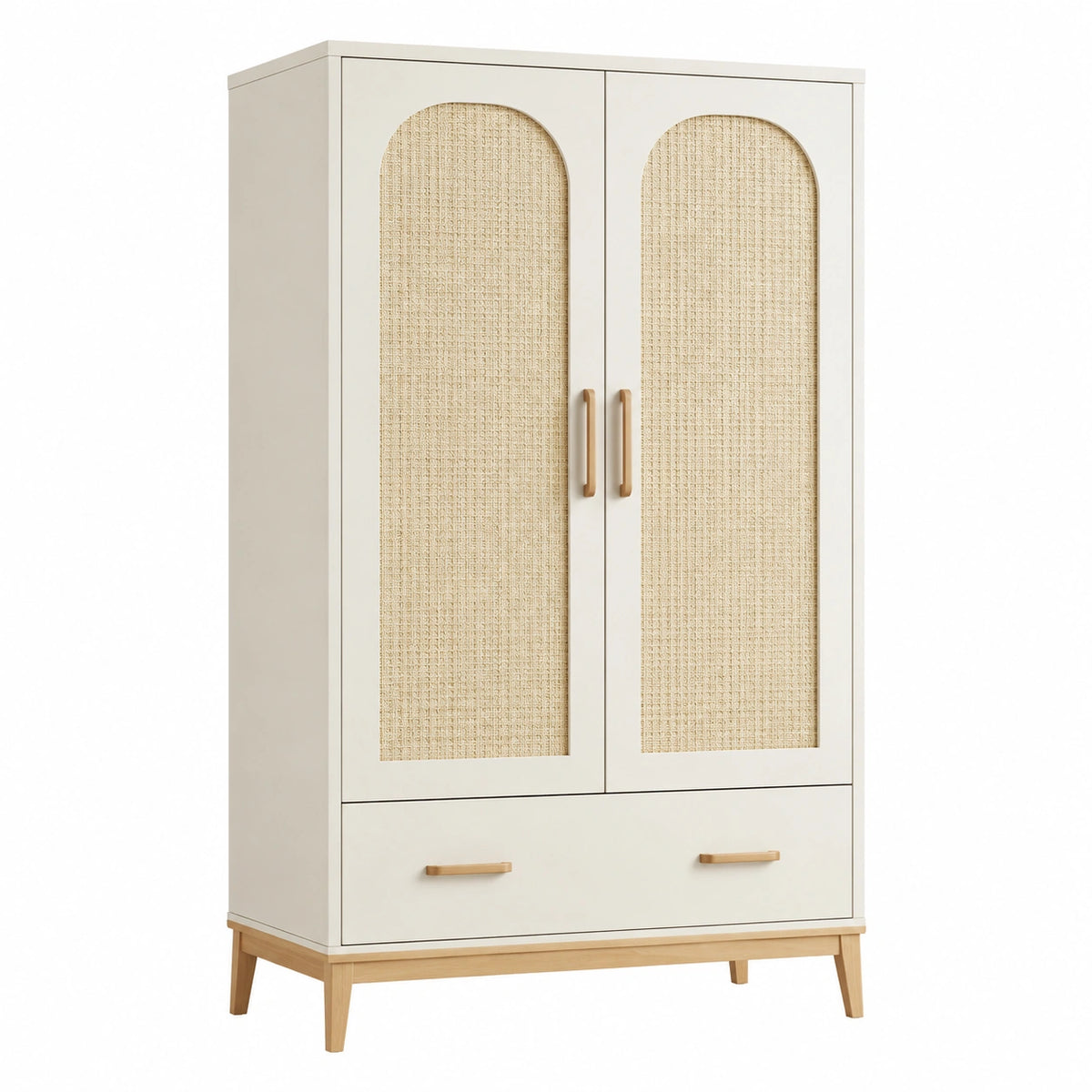Kleiderschrank aus MDF und Rattan, Beige