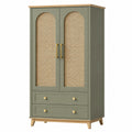 Kleiderschrank mit Holz und Rattan-Türen 120x60x200 cm Olivgrün