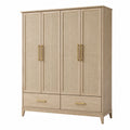 Kleiderschrank aus Holz mit Rattantüren und Schubladen, 200 cm hoch, Natur