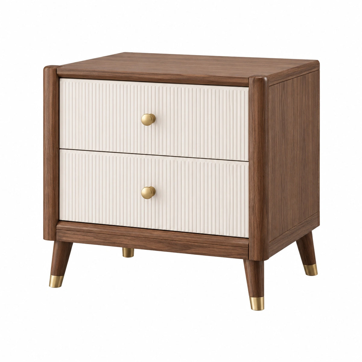 Nachttisch aus Walnussfurnier mit MDF, 45x35x55cm, Braun/Creme