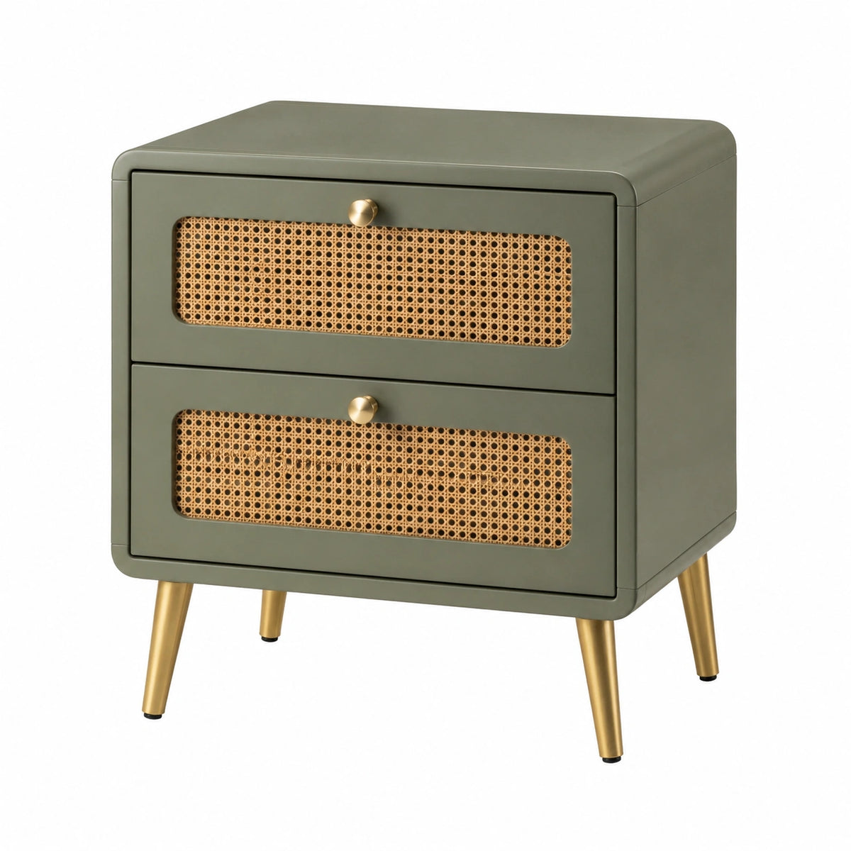 Nachttisch MDF Rattangeflecht 60x40x55cm Grün/Gold