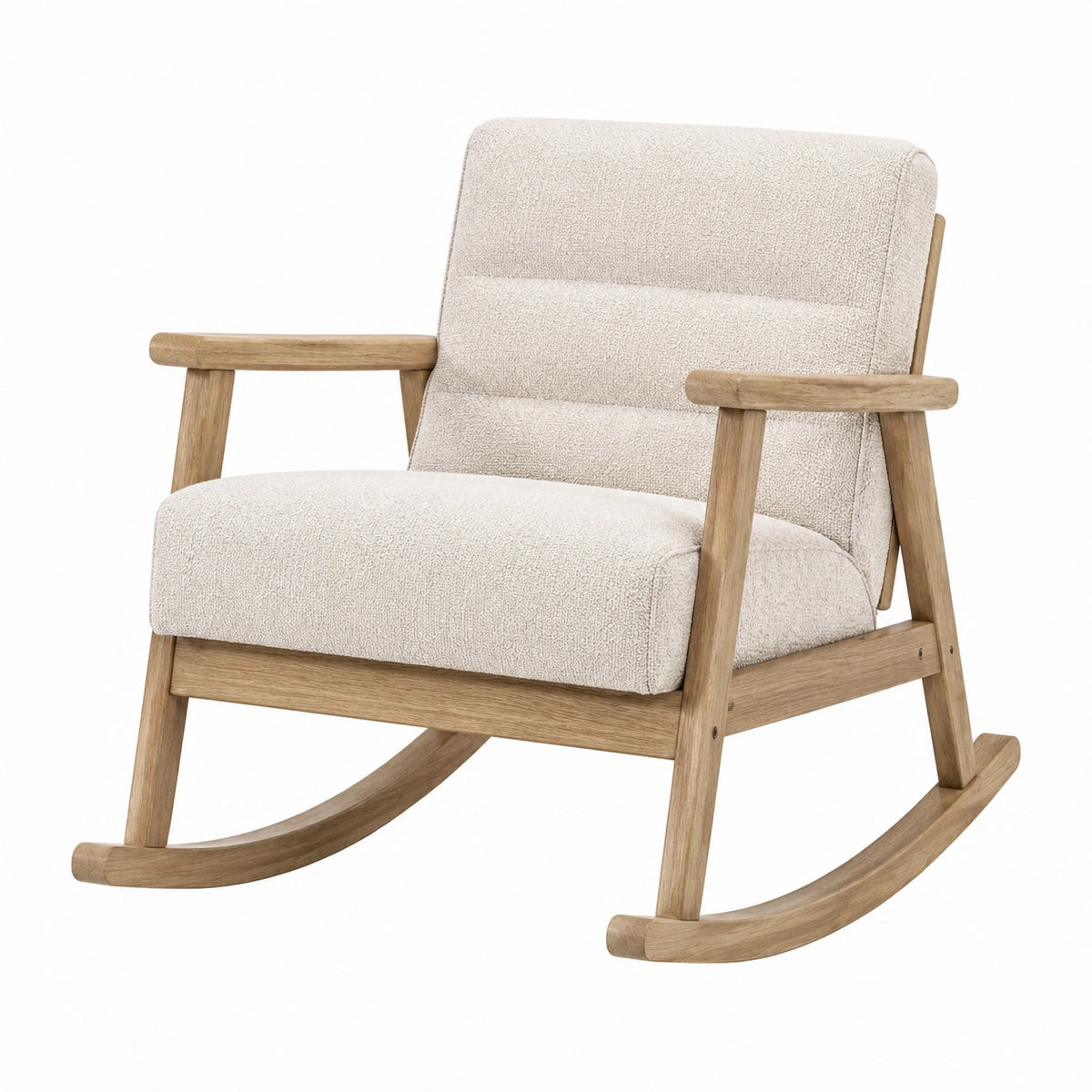 Schaukelstuhl aus Eichenholz mit Bouclé-Stoff Beige
